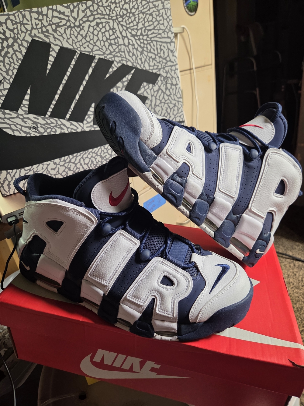 Nike Navy, White and Red AIR More Uptempo Basketball Sneakers